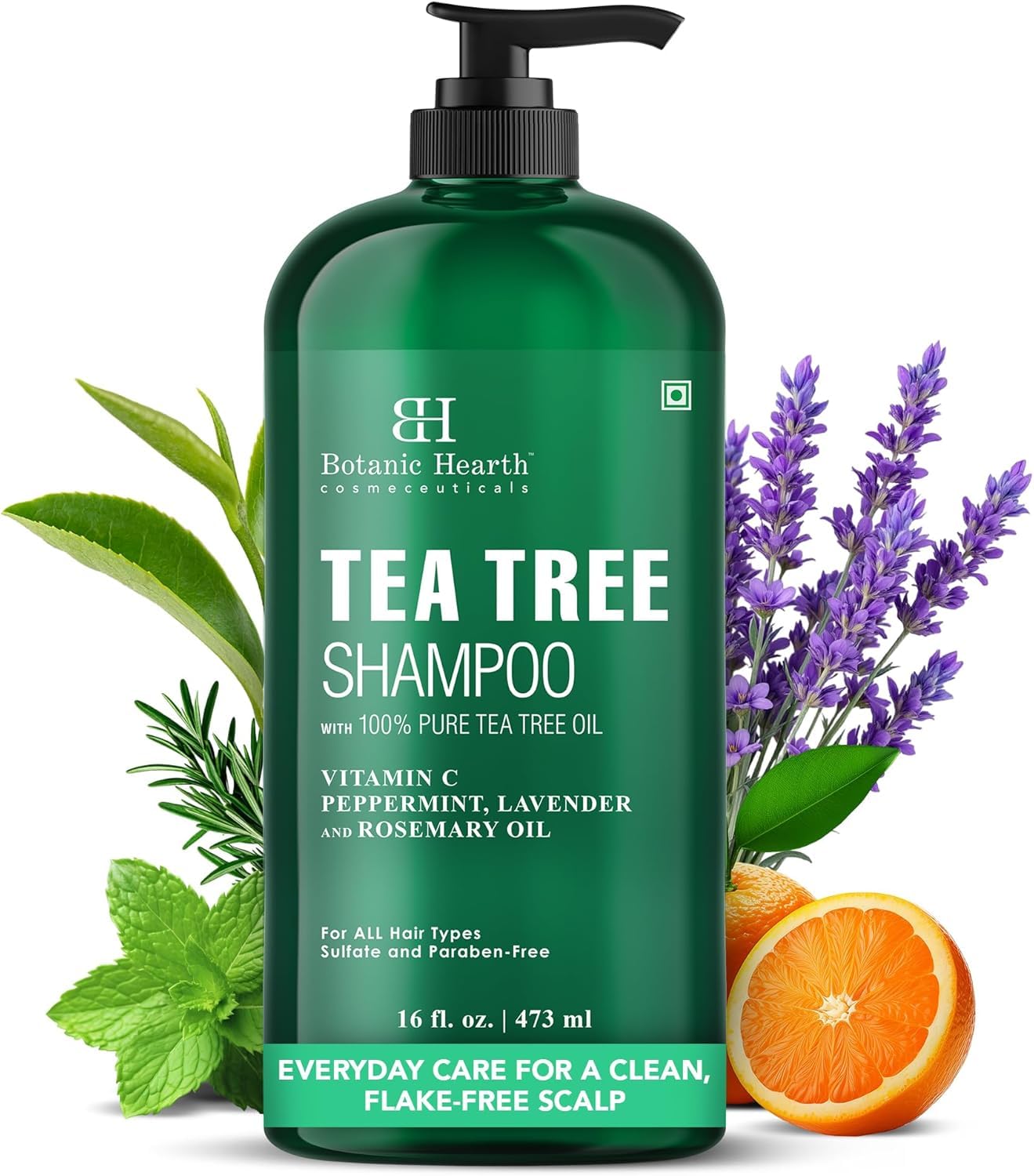 Botanic Hearth Tea Tree Shampoo for Dandruff & Dry Scalp - Vitamin C, Peppermint Oil, 16oz