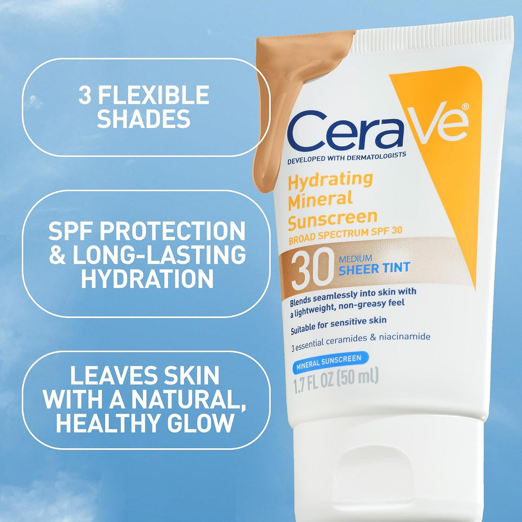 CeraVe Hydrating Mineral SPF 30 Sheer Tint Face Sunscreen - For All Skin Types