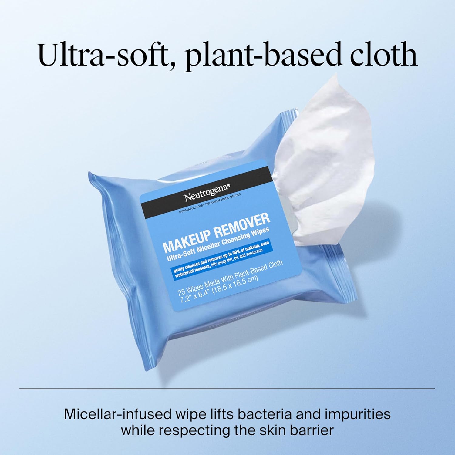 Neutrogena Micellar Makeup Remover Wipes - Alcohol-Free, Compostable, Removes Waterproof Mascara (Twin Pack 2×25)