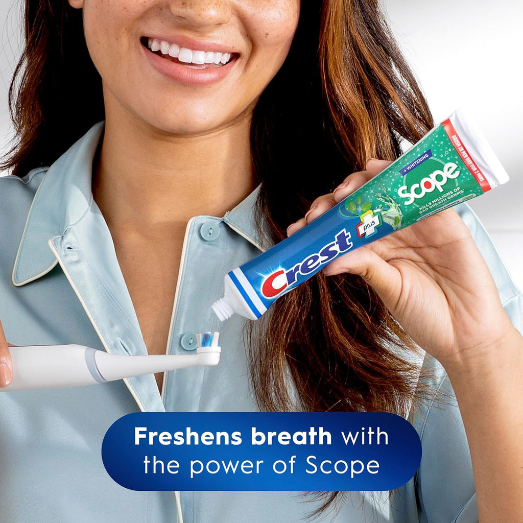 Crest + Scope Whitening Fluoride Toothpaste (3-Pack) - 5.4 oz Tubes for Fresh Breath & Cavity Protection