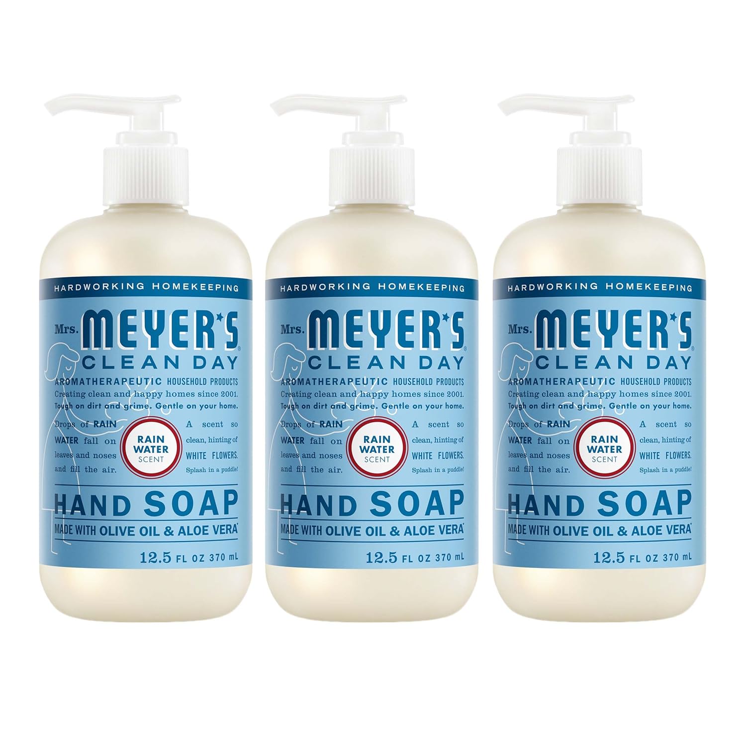 Mrs. Meyer's Clean Day Hand Soap - Rain Water Scent (3 Pack) | Non-Drying & Cruelty-Free