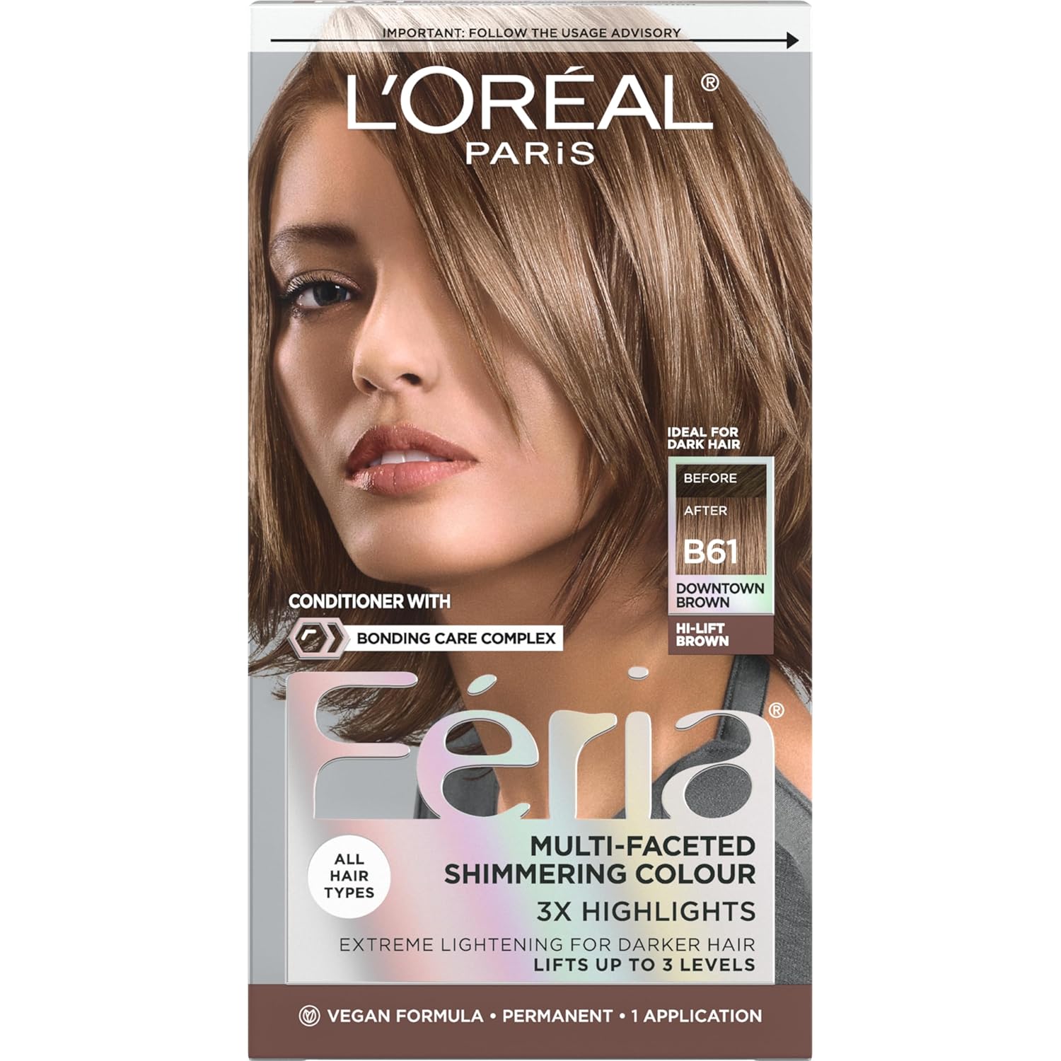 L'Oreal Paris Feria Permanent Hair Color B61 Downtown Brown - Hi-Lift Cool Brown