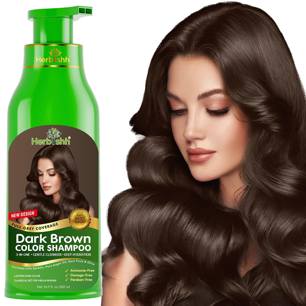 Herbishh Ammonia-Free Hair Color Shampoo for Gray Hair - 3-in-1 Dye & Cleanse, 500ml