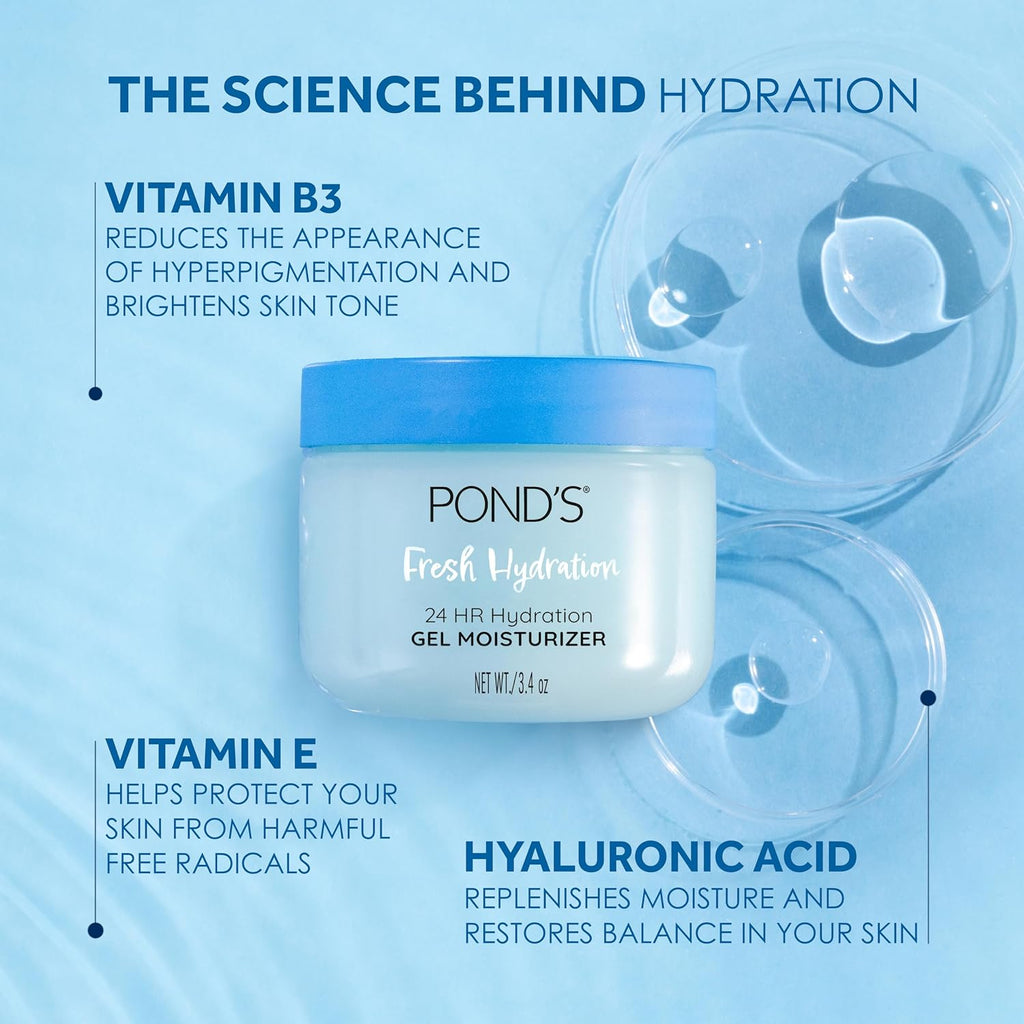 POND'S Hydrating Gel Moisturizer - 24 HR Hydration with Vitamin E & B3 for All Skin Types
