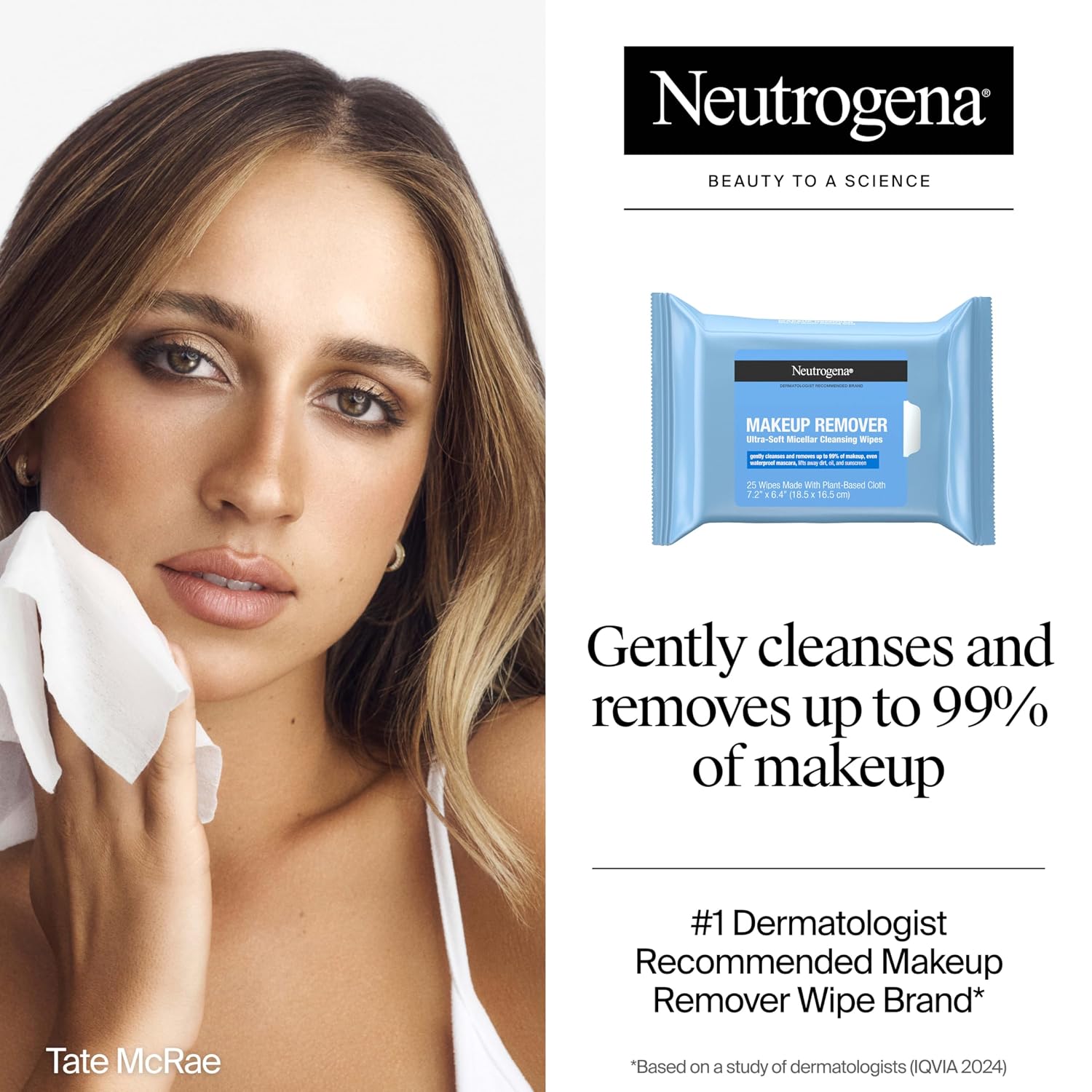 Neutrogena Micellar Makeup Remover Wipes - Alcohol-Free, Compostable, Removes Waterproof Mascara (Twin Pack 2×25)