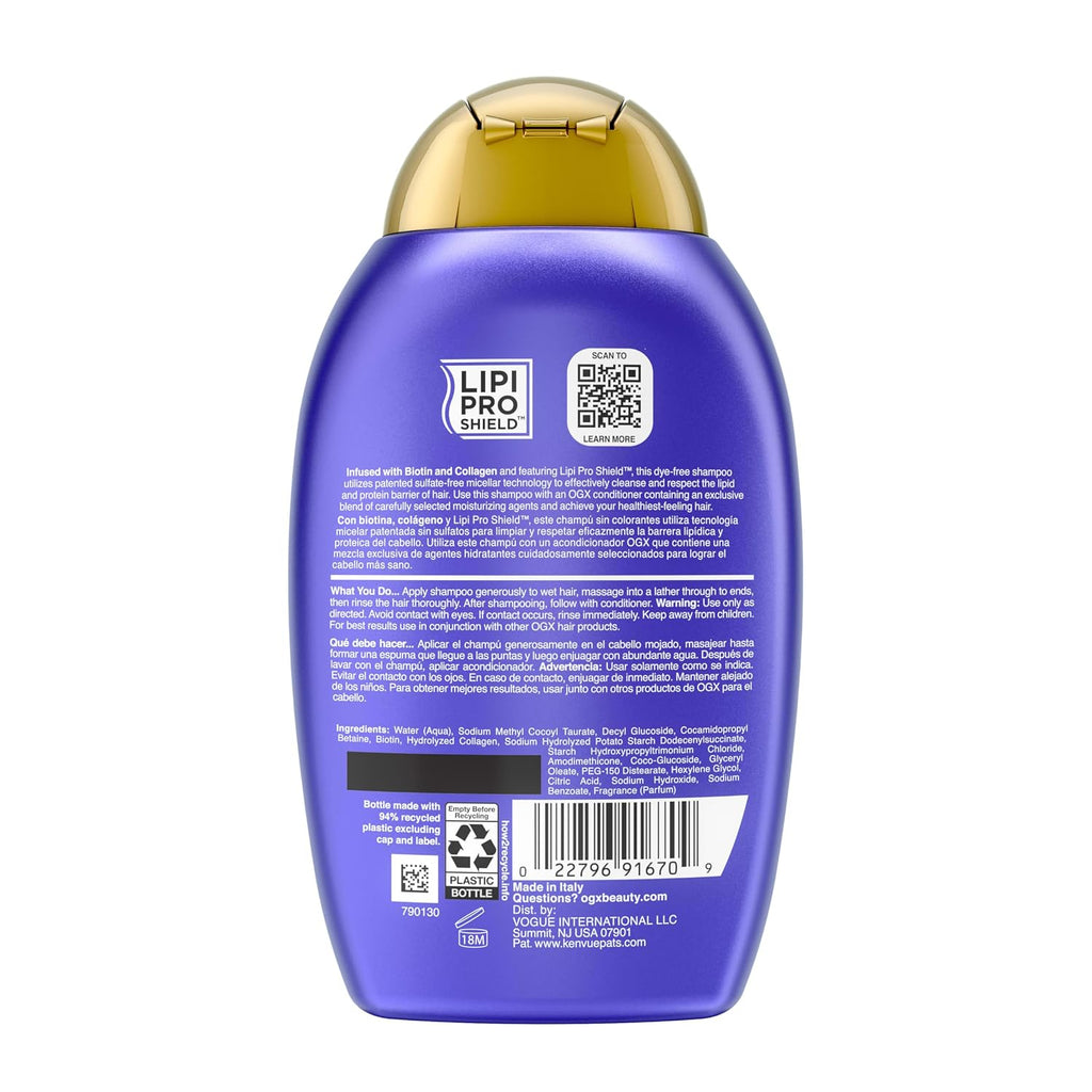OGX Thick & Full + Biotin & Collagen Volumizing Shampoo - Sulfate-Free for Volume, 13 fl. oz