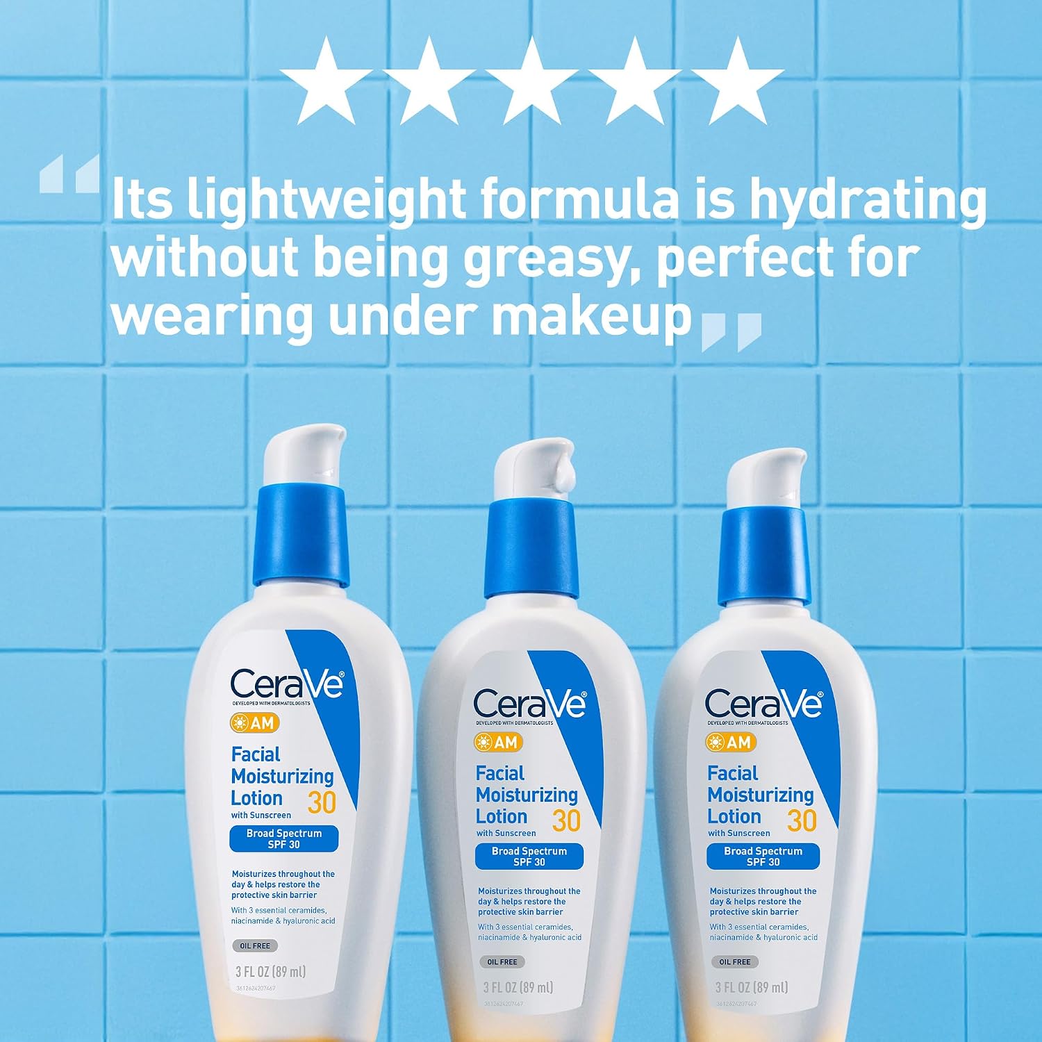 CeraVe AM SPF 30 Facial Moisturizer with Hyaluronic Acid & Ceramides - Oil-Free Daily Sunscreen for All Skin Types, 3 fl oz