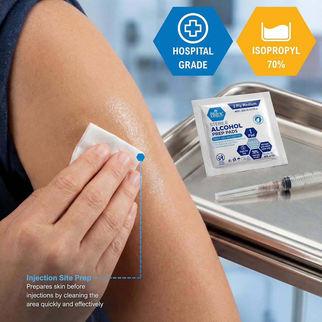 MED PRIDE Alcohol Prep Pads - 70% Isopropyl, Individually Wrapped (200 Count)