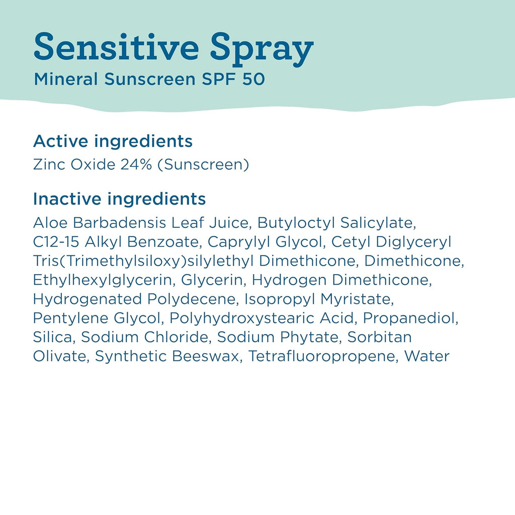 Blue Lizard Sensitive Mineral SPF 50 Spray - Dermatologist-Recommended Zinc Oxide Sunscreen for Sensitive Skin, 5 oz