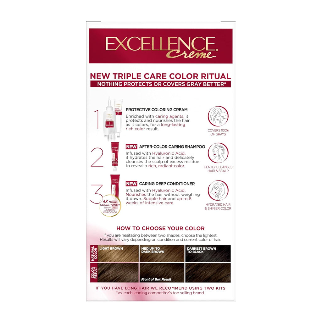 L'Oreal Paris Excellence Crème Hair Dye - 100% Gray Coverage Dark Brown