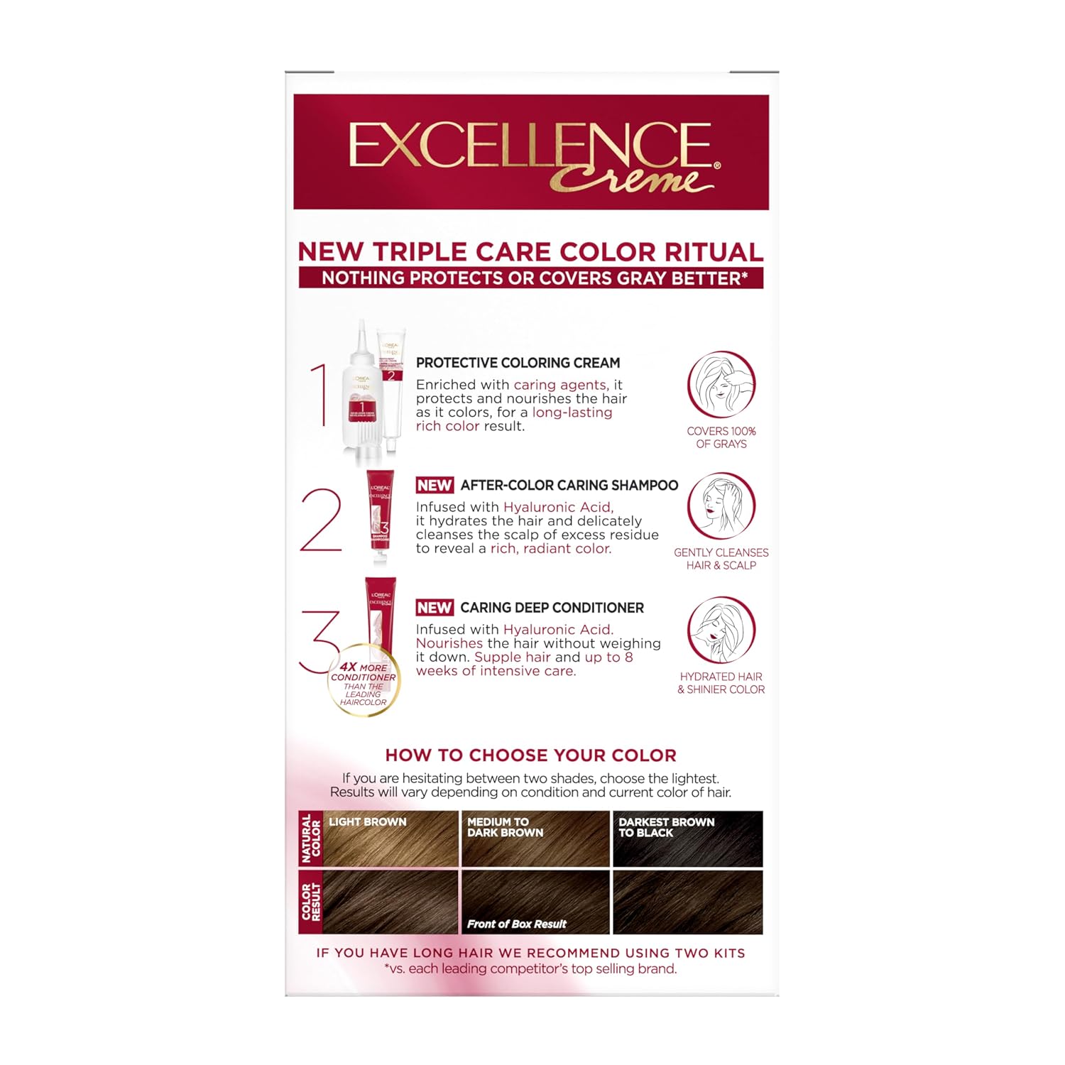 L'Oreal Paris Excellence Crème Hair Dye - 100% Gray Coverage Dark Brown