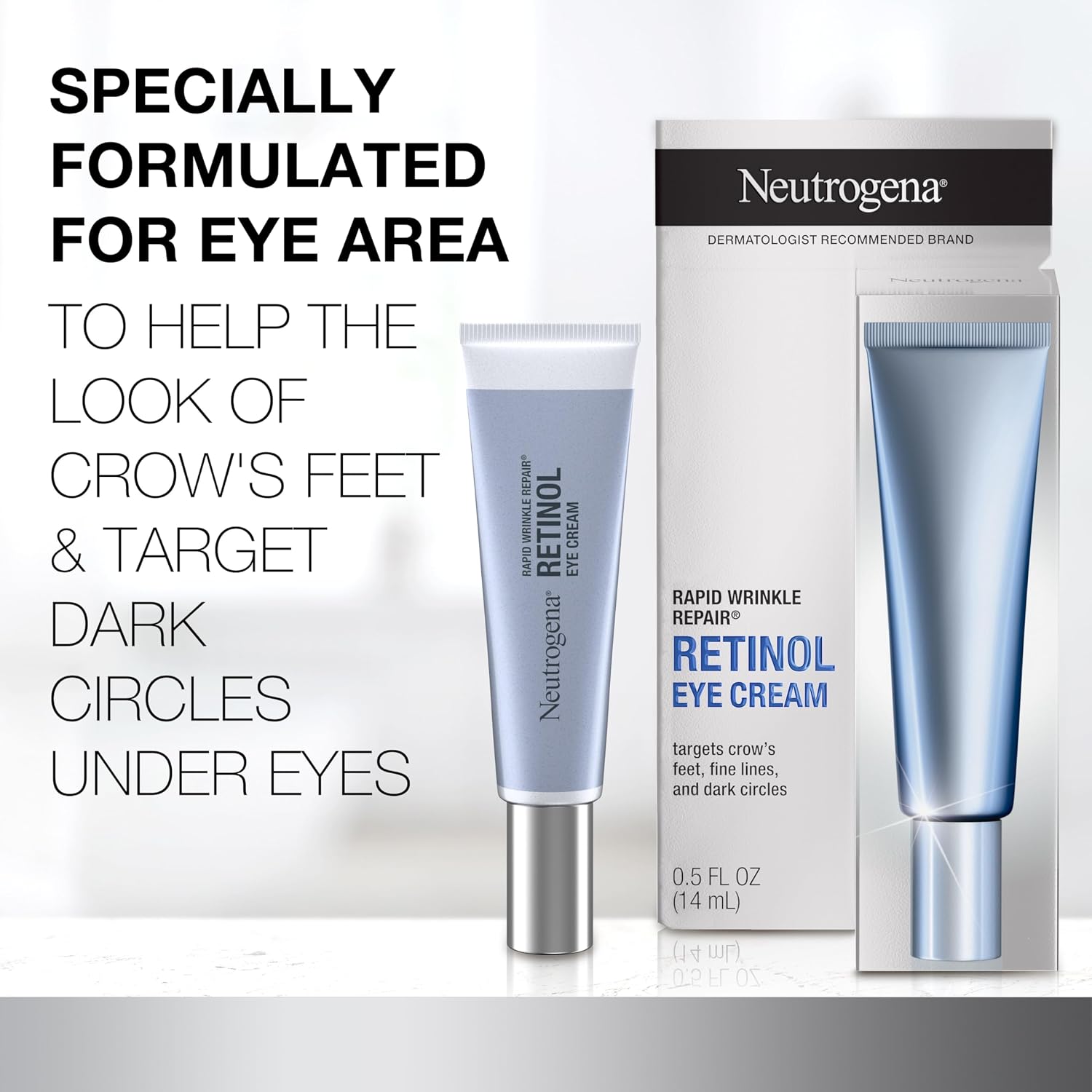 Neutrogena Rapid Wrinkle Repair Retinol Eye Cream for Dark Circles - Fragrance-Free Anti-Aging Eye Moisturizer with Hyaluronic Acid, 0.5 fl oz