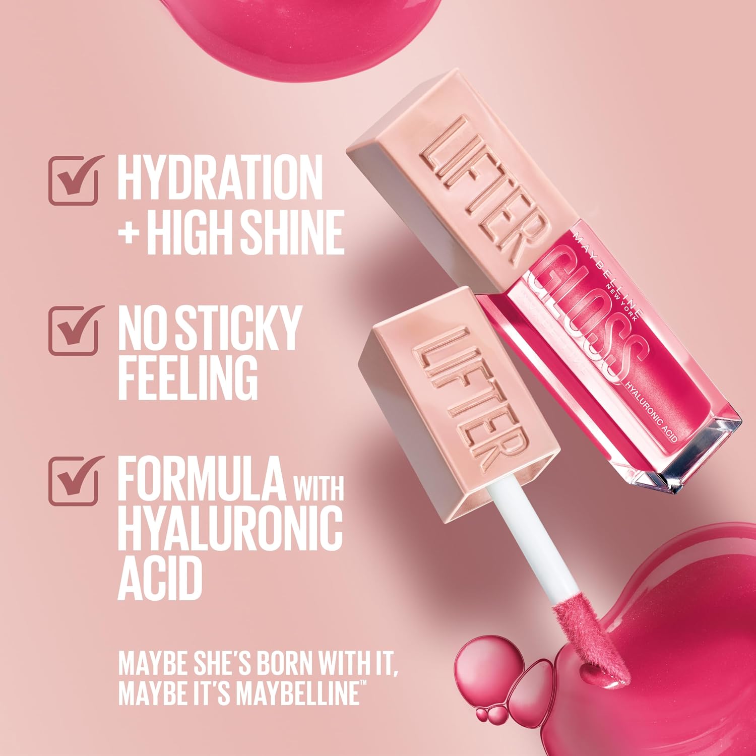 Hydrating Plumping Lip Gloss with Hyaluronic Acid - Maybelline Lifter Gloss Ice Pink Neutral 0.18 oz