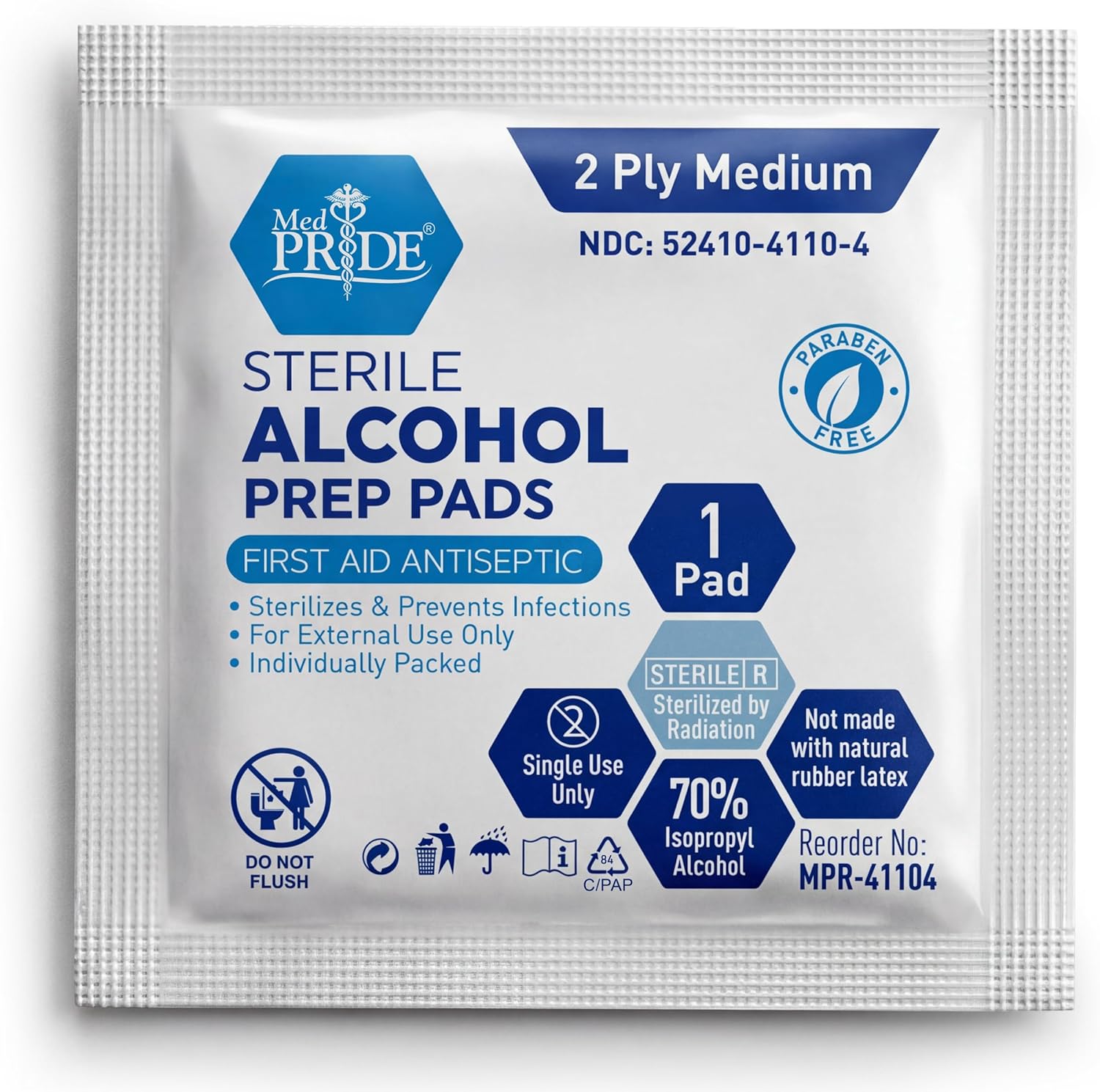 MED PRIDE Alcohol Prep Pads - 70% Isopropyl, Individually Wrapped (200 Count)