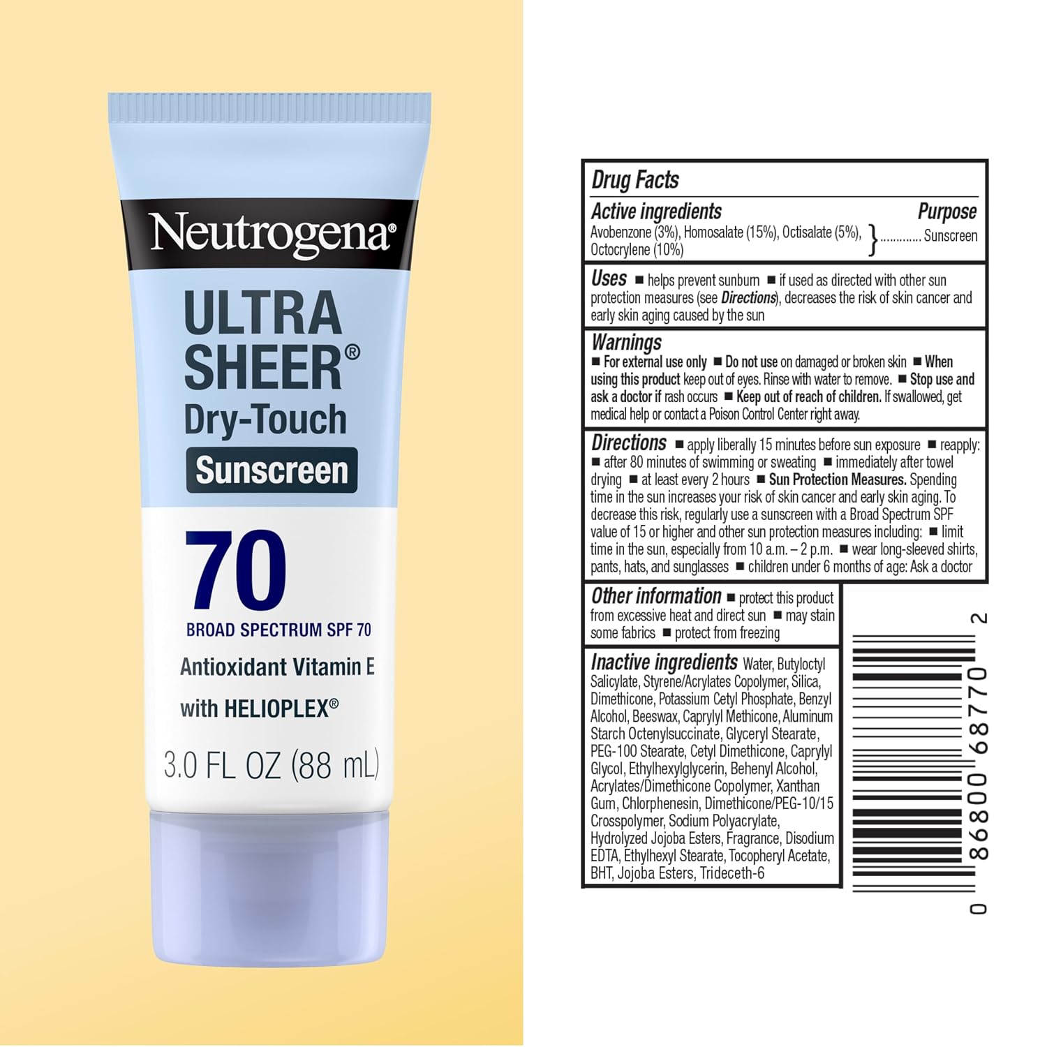 Neutrogena Ultra Sheer SPF 70 Sunscreen Lotion - Broad Spectrum Protection for All Skin Types