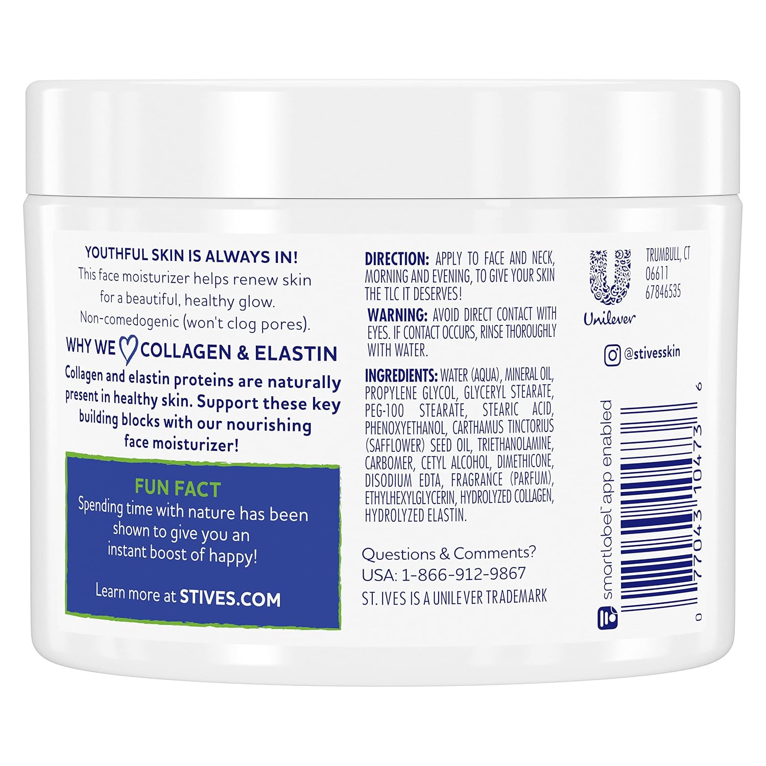 St. Ives Collagen Elastin Face Moisturizer for Dry Skin - Paraben-Free Daily Cream, 10 oz