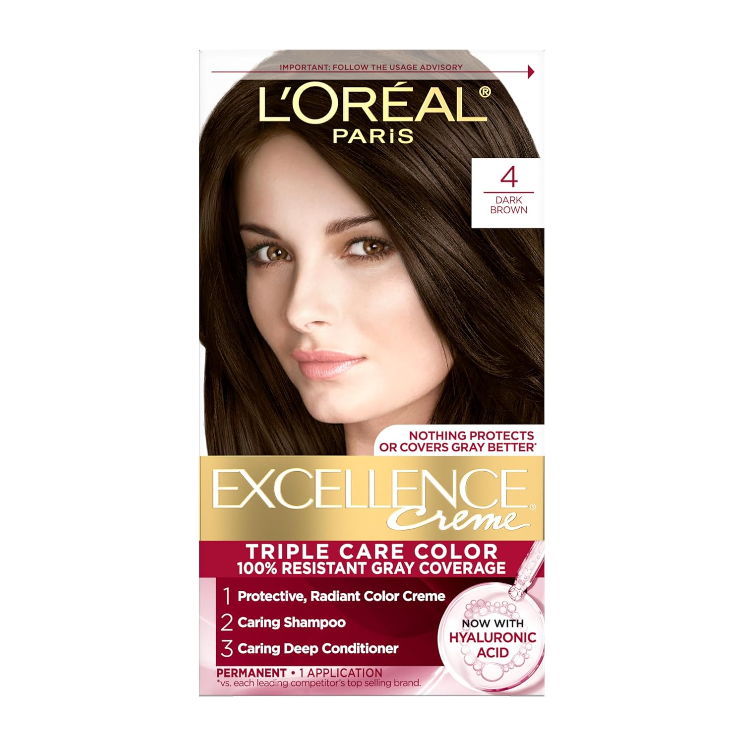 L'Oreal Paris Excellence Crème Hair Dye - 100% Gray Coverage Dark Brown