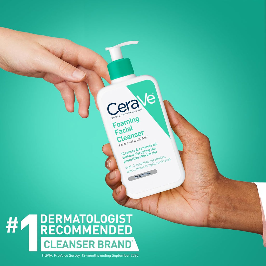CeraVe Foaming Facial Cleanser for Oily Skin - Gentle Oil Control & Makeup Removal, Fragrance-Free