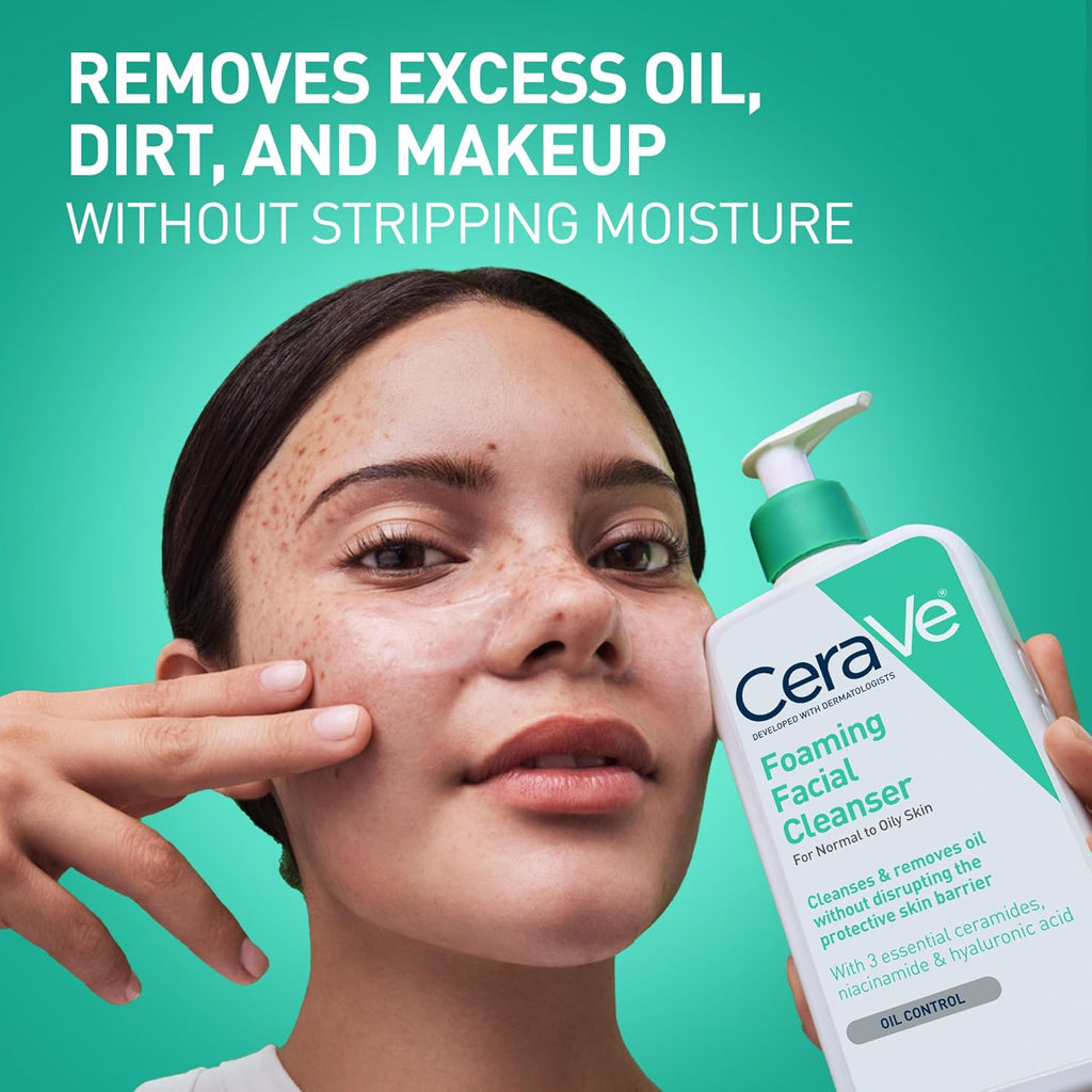 CeraVe Foaming Facial Cleanser for Oily Skin - Gentle Oil Control & Makeup Removal, Fragrance-Free