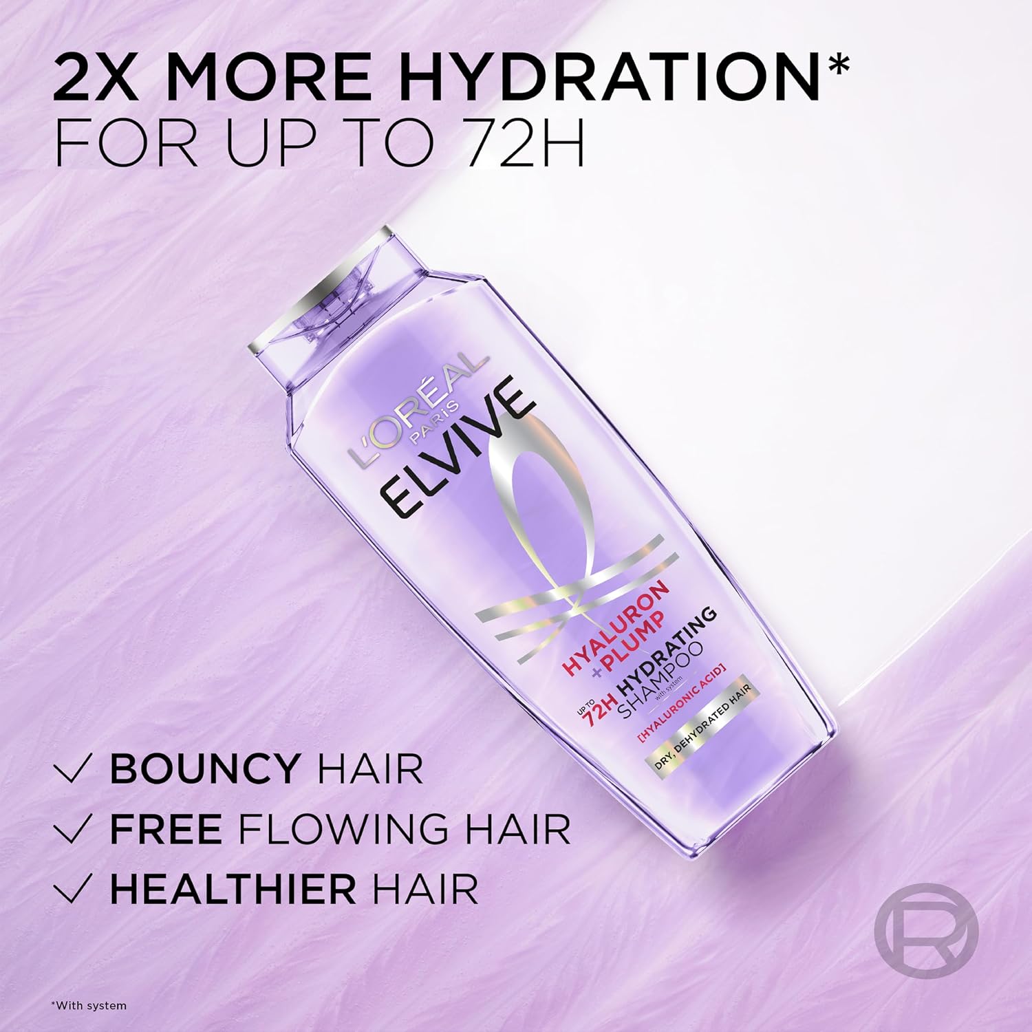 L'Oreal Paris Elvive Hyaluron Plump Shampoo - 72H Moisture for Dry Hair, Paraben-Free, 12.6 Fl Oz