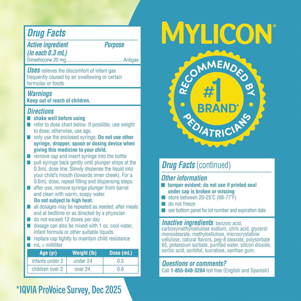 Mylicon Infant Gas Relief Drops - Dye-Free Formula, 1 fl oz