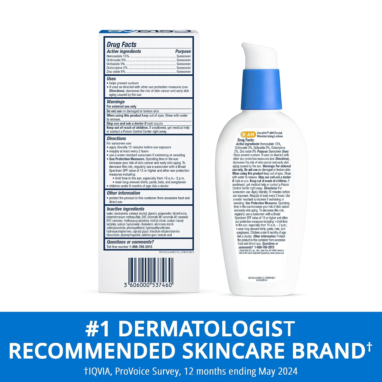 CeraVe AM SPF 30 Facial Moisturizer with Hyaluronic Acid & Ceramides - Oil-Free Daily Sunscreen for All Skin Types, 3 fl oz