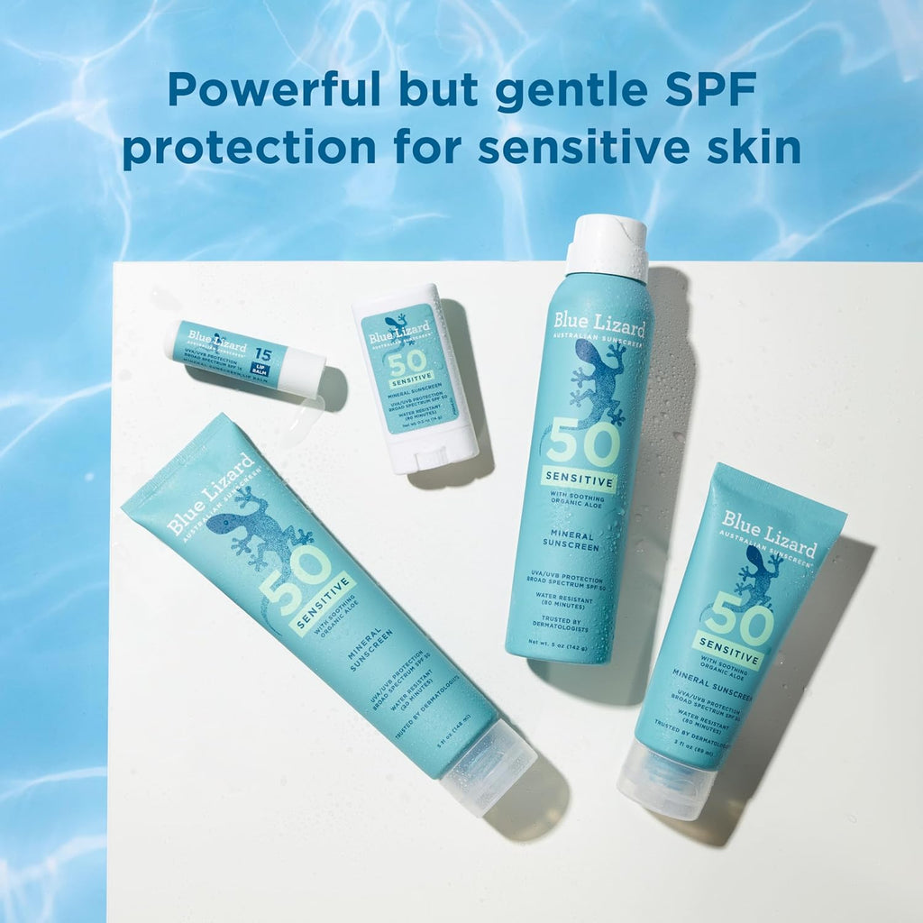 Blue Lizard Sensitive Mineral SPF 50 Spray - Dermatologist-Recommended Zinc Oxide Sunscreen for Sensitive Skin, 5 oz
