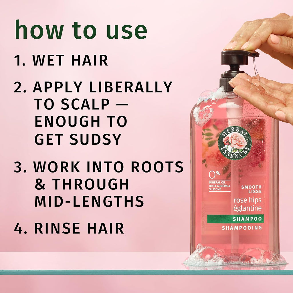 Herbal Essences Rose Hips Smooth Shampoo for Frizzy Hair - Shiny, Soft Hair with Vitamin E & Jojoba