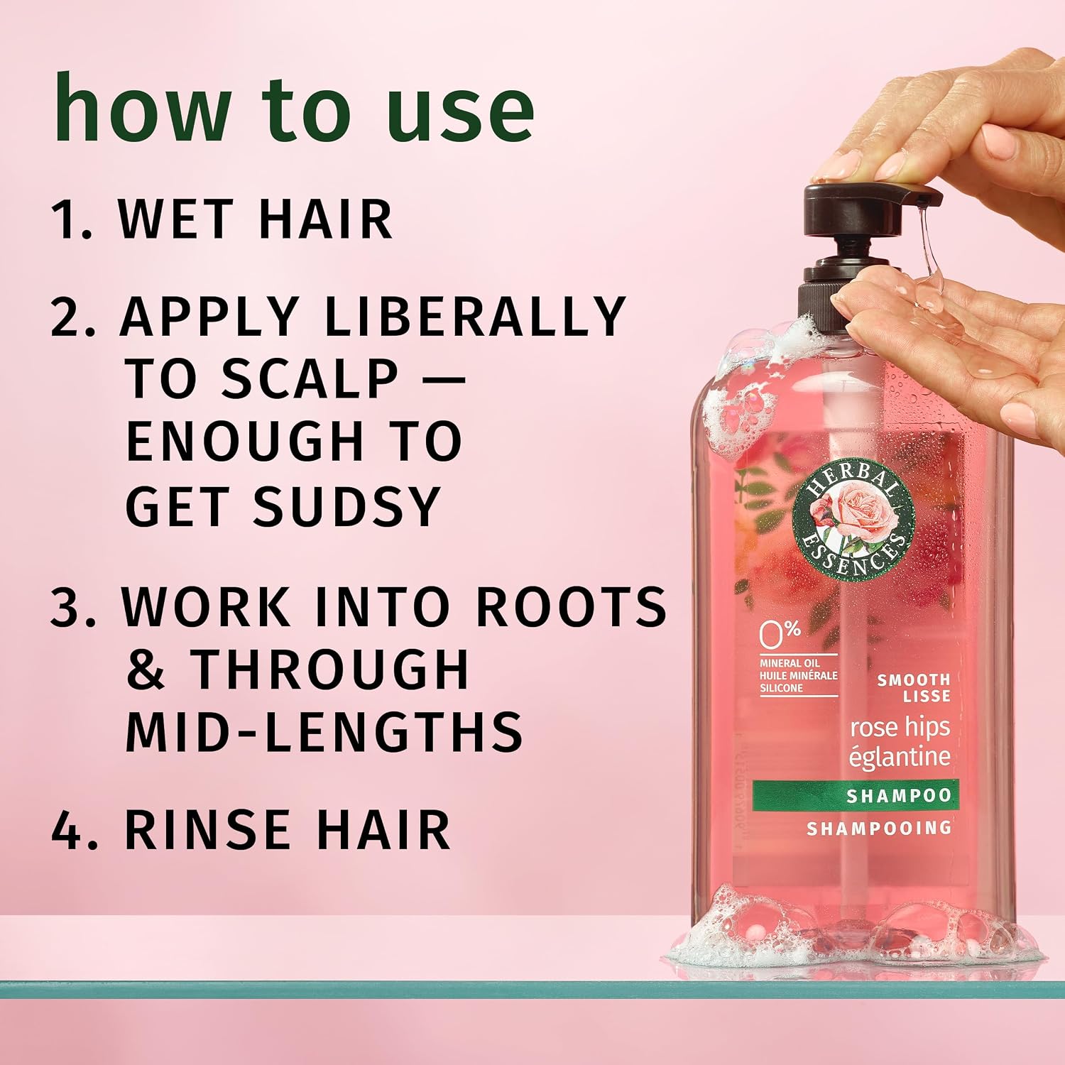 Herbal Essences Rose Hips Smooth Shampoo for Frizzy Hair - Shiny, Soft Hair with Vitamin E & Jojoba