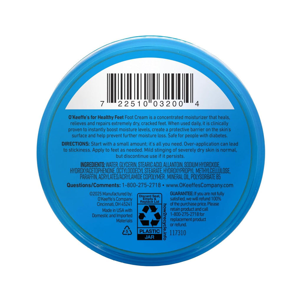 O'Keeffe's Healthy Feet Foot Cream - 3.2 oz Jar for Extremely Dry, Cracked Feet