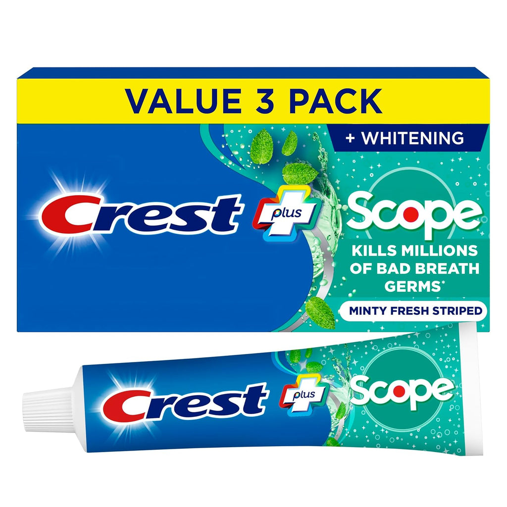 Crest + Scope Whitening Fluoride Toothpaste (3-Pack) - 5.4 oz Tubes for Fresh Breath & Cavity Protection
