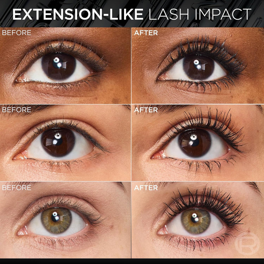 L'Oreal Paris Extensionist Mascara - Lengthening & Curling for Lash Extensions Look, Washable Blackest Black