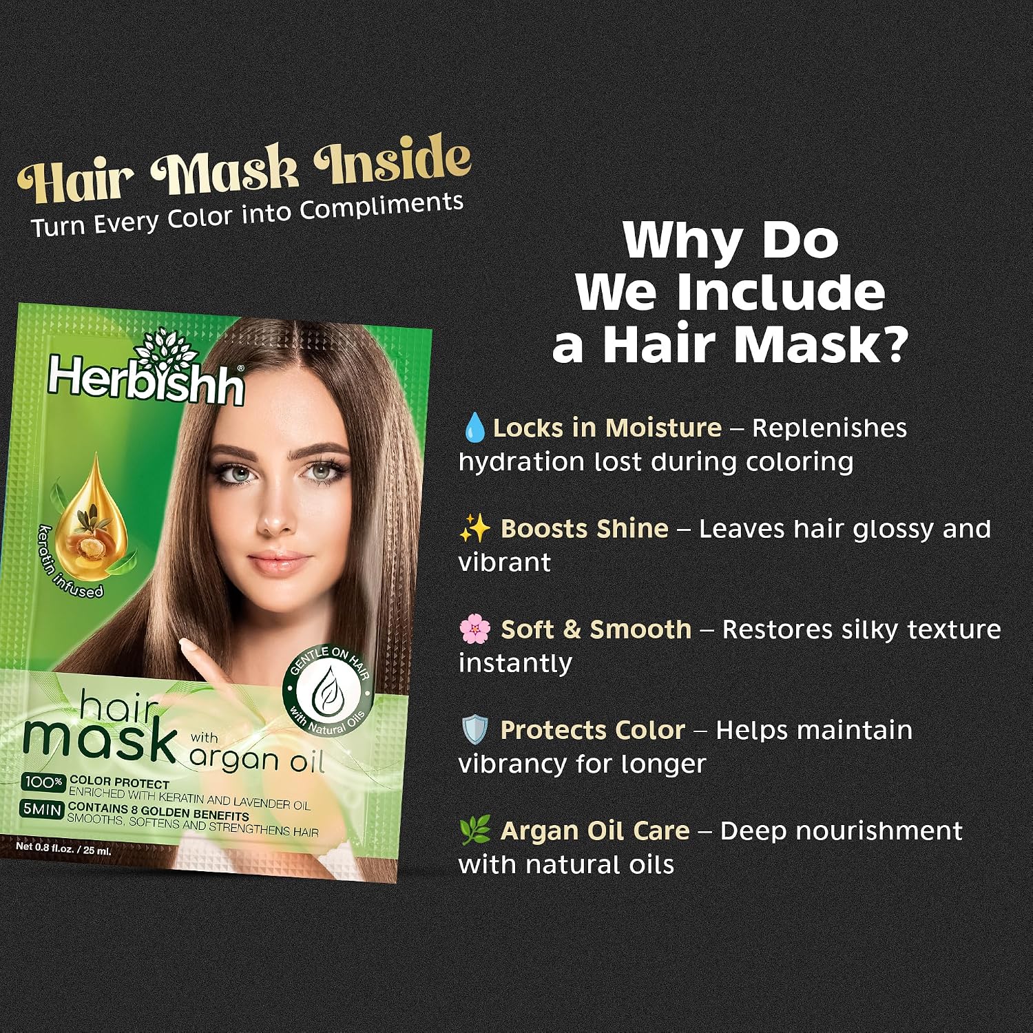 Herbishh Ammonia-Free Hair Color Shampoo for Gray Hair - 3-in-1 Dye & Cleanse, 500ml