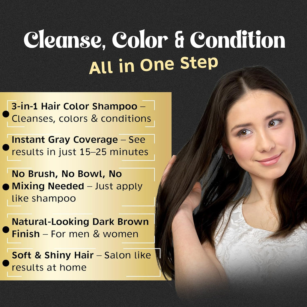 Herbishh Ammonia-Free Hair Color Shampoo for Gray Hair - 3-in-1 Dye & Cleanse, 500ml