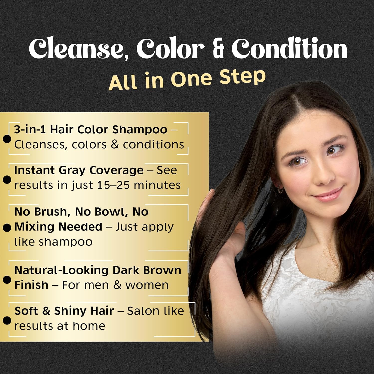 Herbishh Ammonia-Free Hair Color Shampoo for Gray Hair - 3-in-1 Dye & Cleanse, 500ml