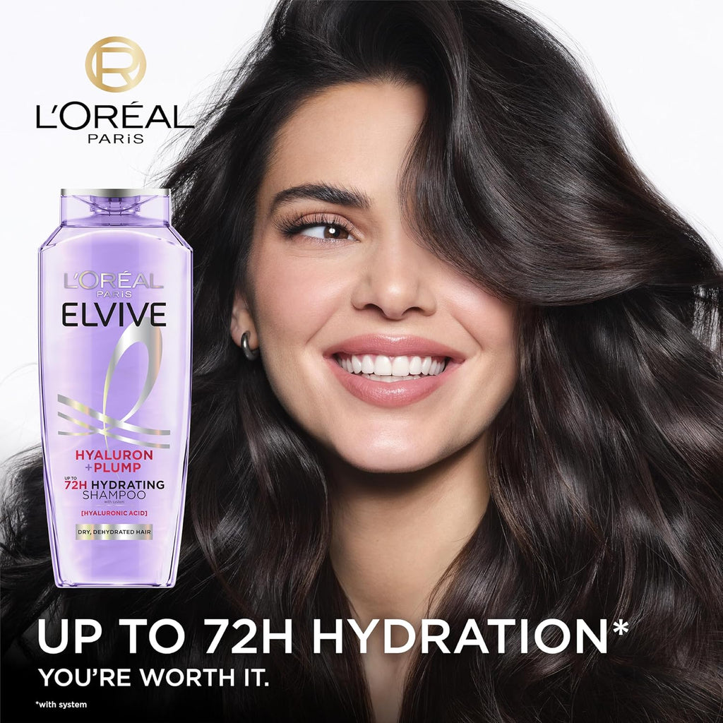 L'Oreal Paris Elvive Hyaluron Plump Shampoo - 72H Moisture for Dry Hair, Paraben-Free, 12.6 Fl Oz