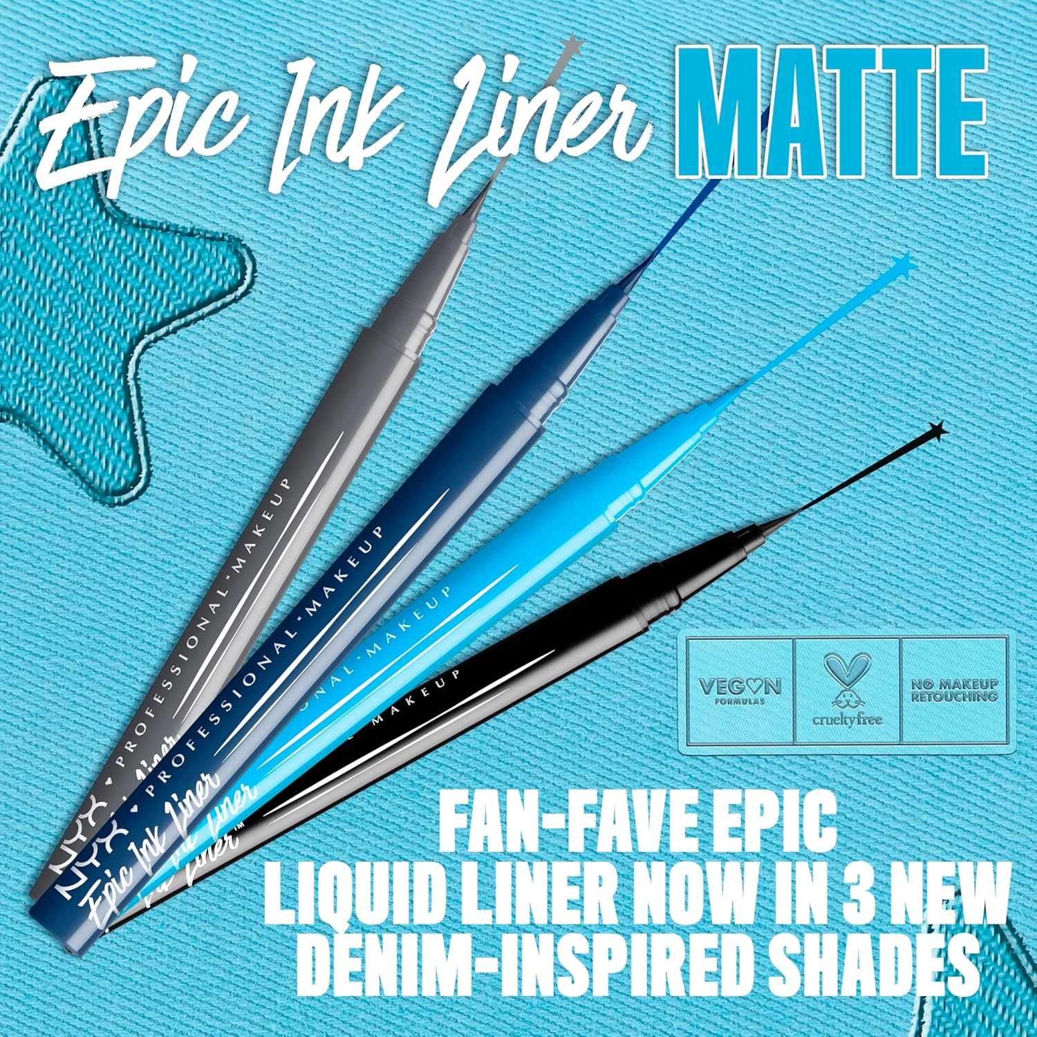 NYX Professional Makeup Epic Ink Waterproof Liquid Eyeliner - Matte Black, Cruelty-Free
